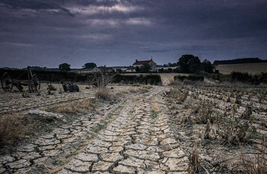 Cracked, drought-stricken French farmland